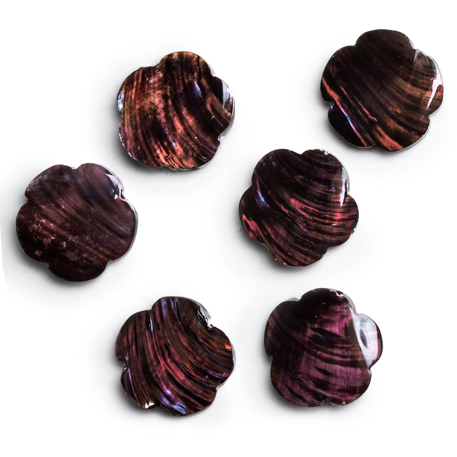 20mm Burgundy Mother of Pearl Flower Focals 2 Beads - The Bead Traders