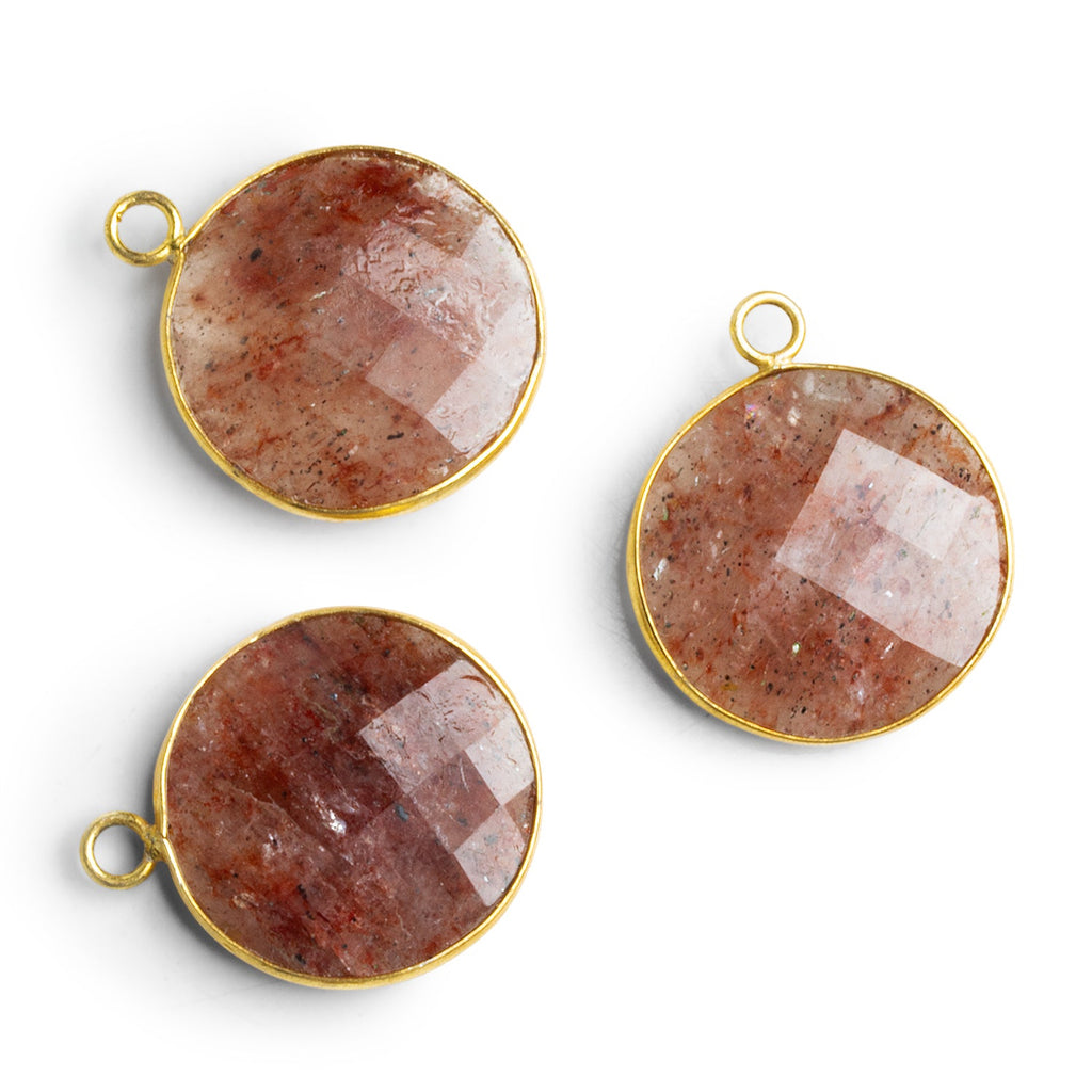 20mm Vermeil Bezeled Red Moss Quartz Coin Pendant 1 Bead - The Bead Traders