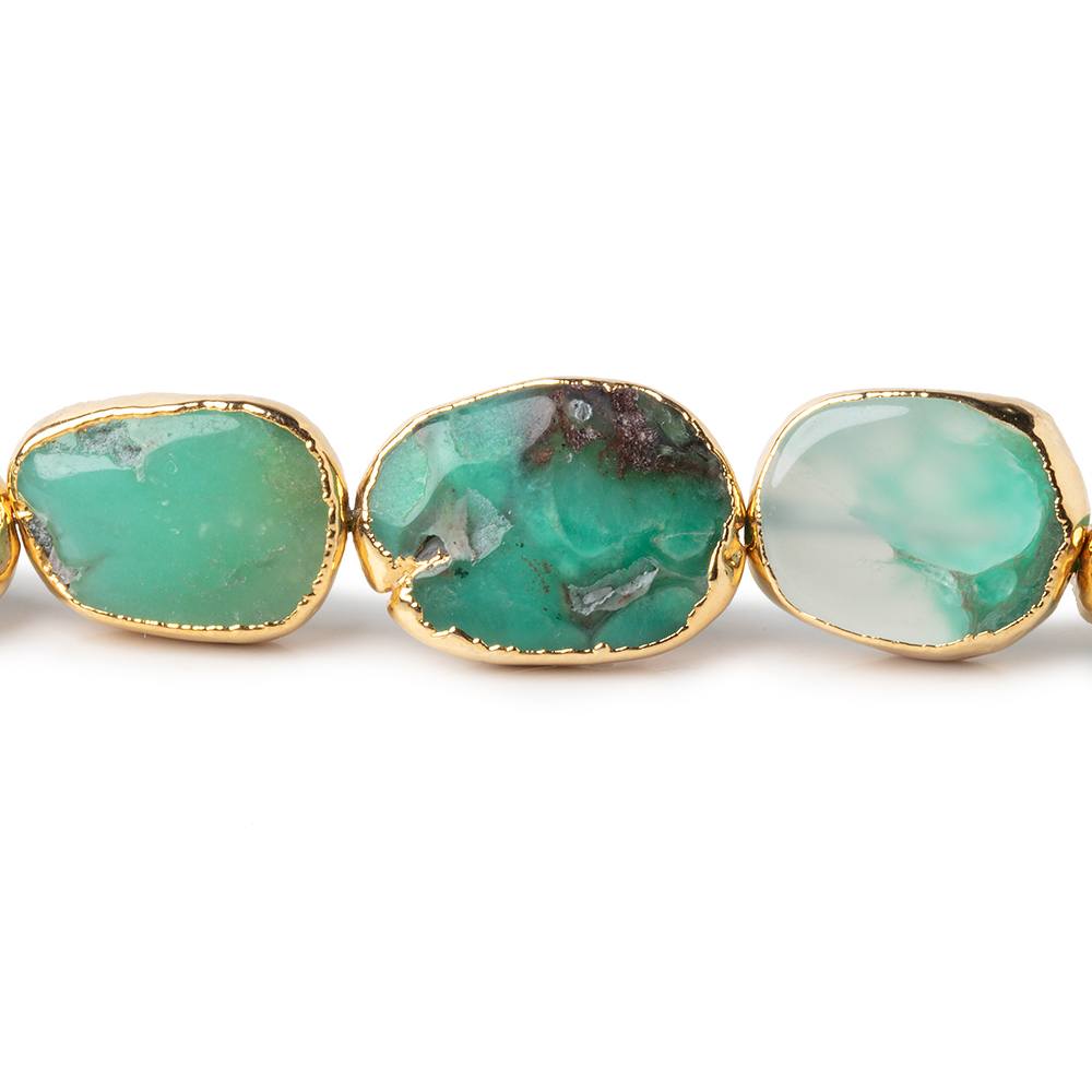 20x11mm Gold Leafed Chrysoprase Plain Nuggets 7 inch 12 Beads - The Bead Traders