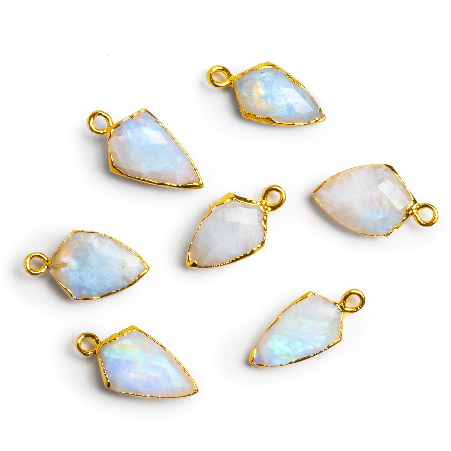 20x11mm Gold Leafed Rainbow Moonstone Shield Pendant 1 Bead - The Bead Traders