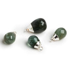 20x11mm Silver Leafed Moss Aquamarine Pear Pendant 1 Bead - The Bead Traders