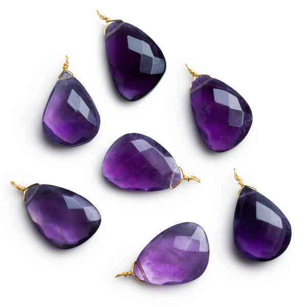 20x12mm Amethyst Fancy Pear Wire-Wrapped Pendant 1 Bead