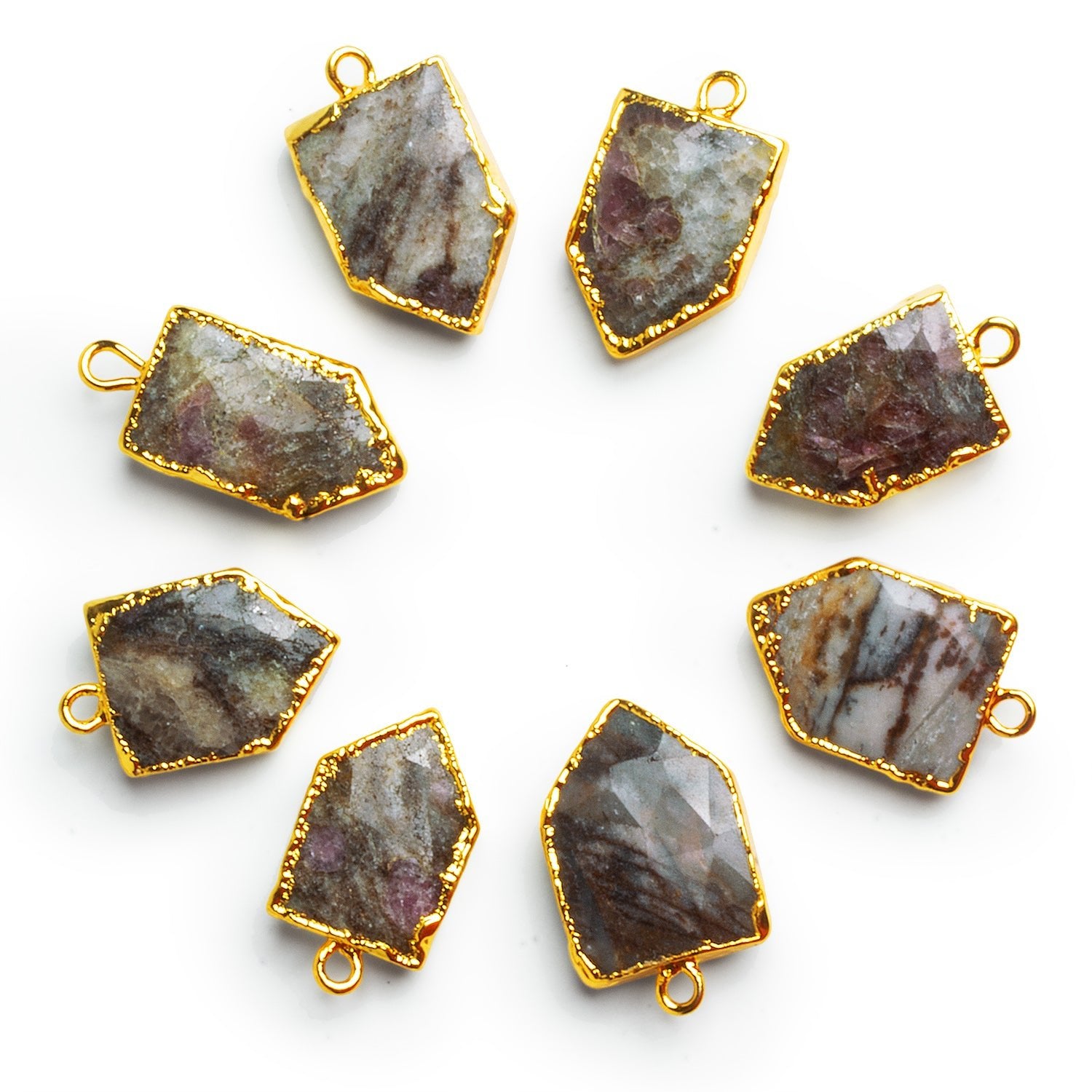 20x12mm Gold Leafed Jasper Shield Pendant 1 Bead - The Bead Traders