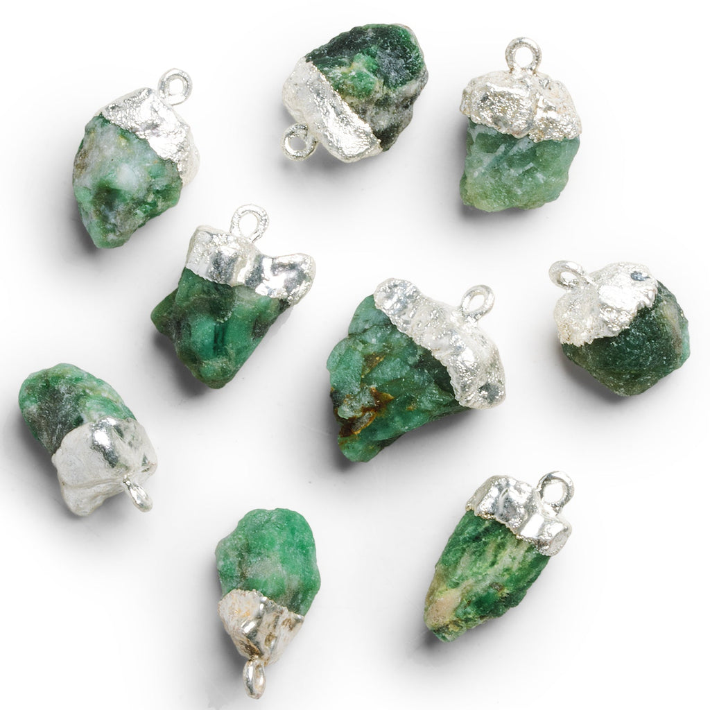 20x13mm Silver Leafed Emerald Natural Crystal Pendant 1 Bead - The Bead Traders