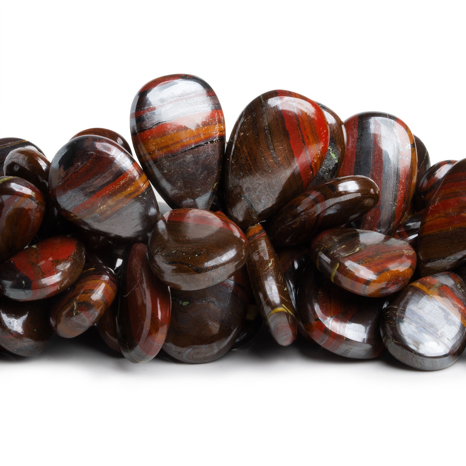 20x13mm Tiger Iron Plain Pears 8 inch 45 beads - The Bead Traders