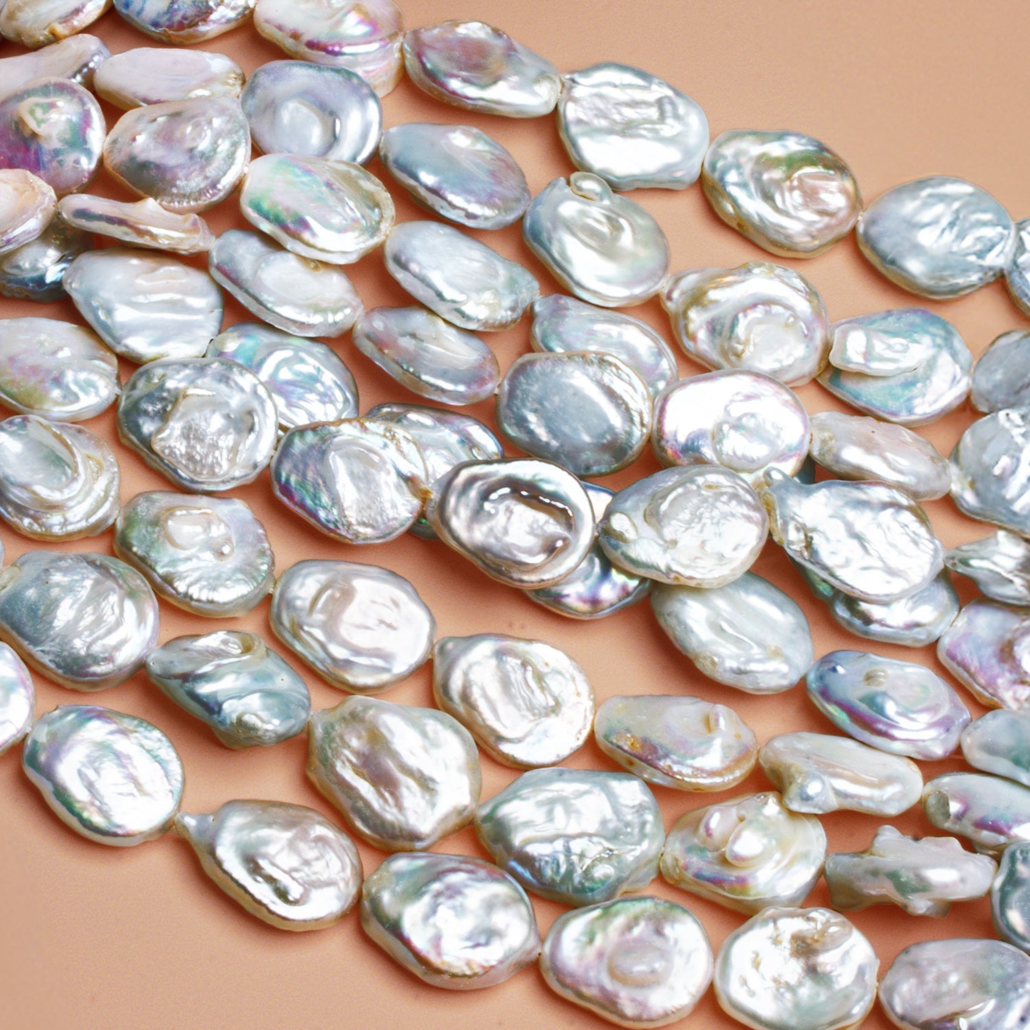 20x15mm White Flat Oval Coin Pearls 15 inch 19 beads - The Bead Traders