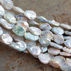 20x15mm White Flat Oval Coin Pearls 15 inch 19 beads - The Bead Traders