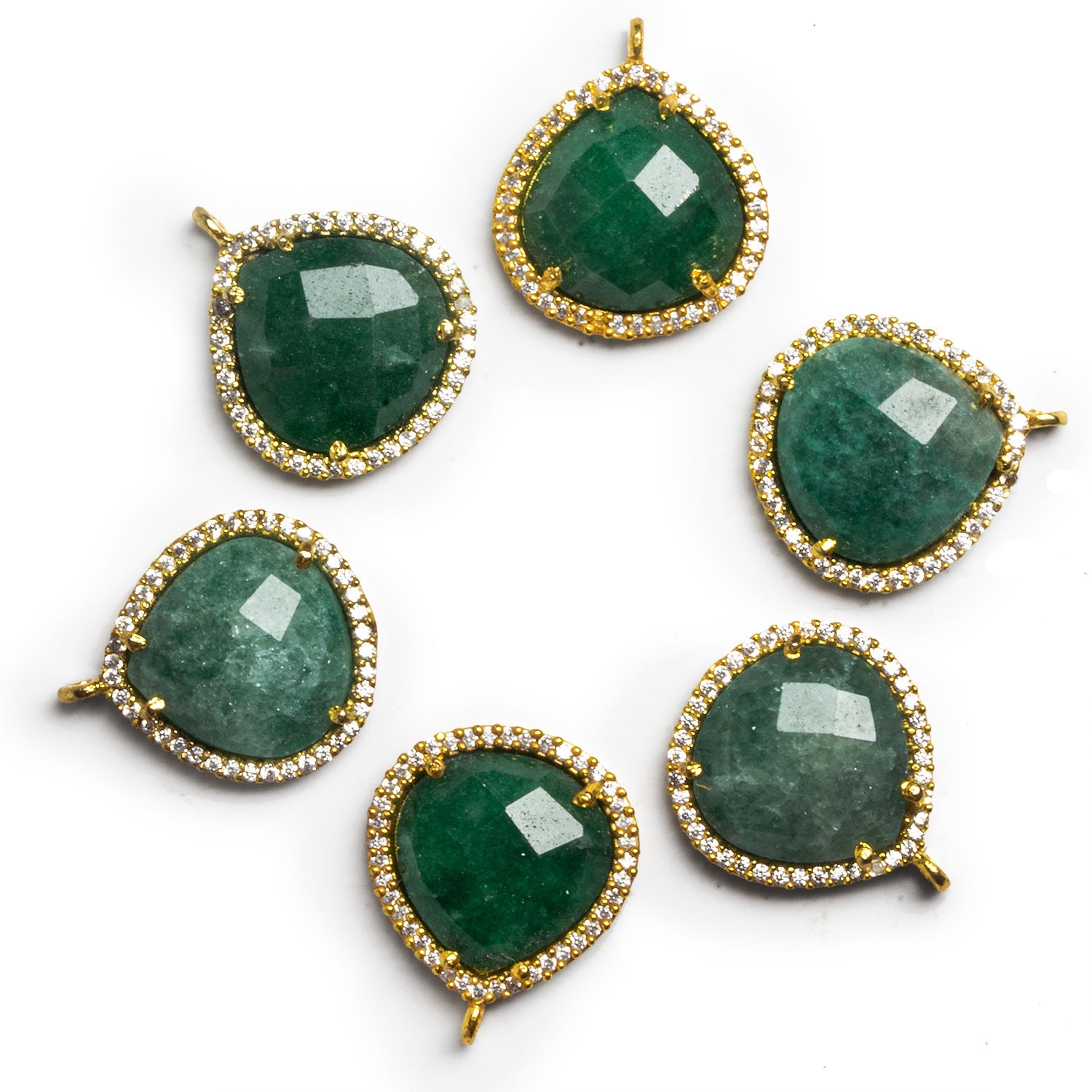 20x17mm Vermeil Bezeled Aventurine Heart CZ Pavé Halo Pendant 1 Bead - The Bead Traders