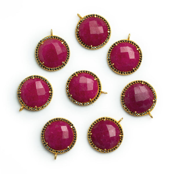 20x17mm Vermeil Bezeled Red Aventurine Coin Spinel Pavé Halo Pendant 1 Bead