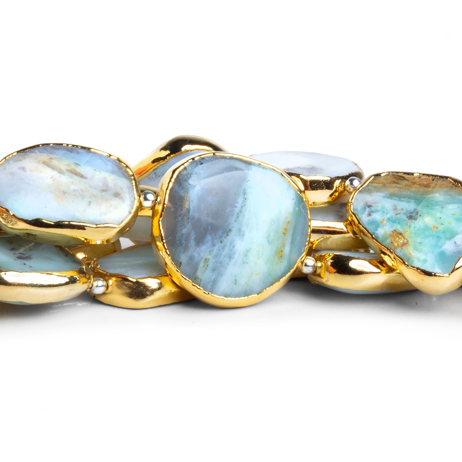 20x18mm Gold Leafed Blue Peruvian Opal Nuggets 4.5 inch 5 beads - The Bead Traders