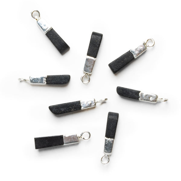 20x4mm Silver Leafed Black Onyx Pendant 1 Bead