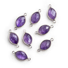 20x9mm Silver Bezeled Pink Amethyst Marquise Connector 1 Bead - The Bead Traders