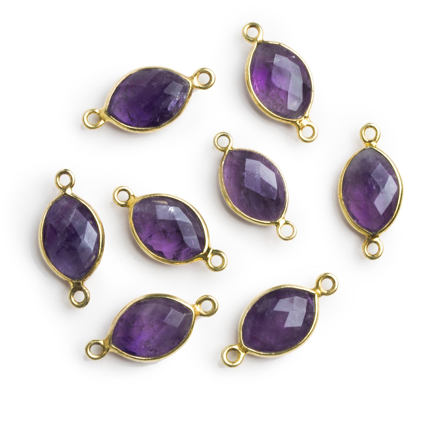 20x9mm Vermeil Bezeled Pink Amethyst Marquise Connector 1 Bead - The Bead Traders