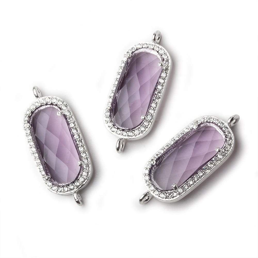 21.5x11.5mm Silver CZ Bezel Purple Hydro Quartz Oval Connector 1 Piece - The Bead Traders