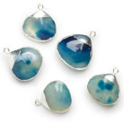 21mm Deep Blue Chalcedony Silver Leafed Heart Pendant 1 Bead - The Bead Traders