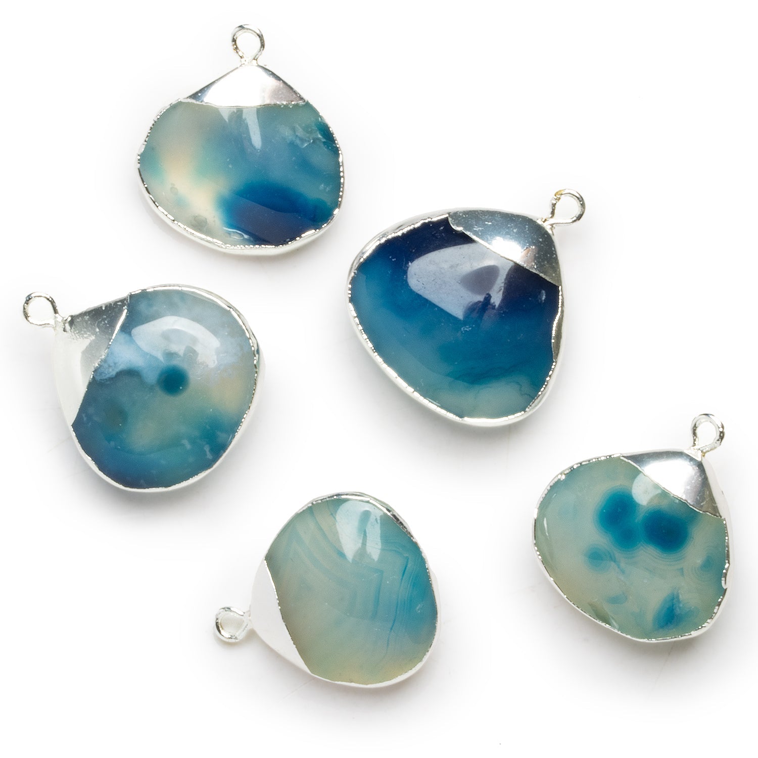 21mm Deep Blue Chalcedony Silver Leafed Heart Pendant 1 Bead - The Bead Traders