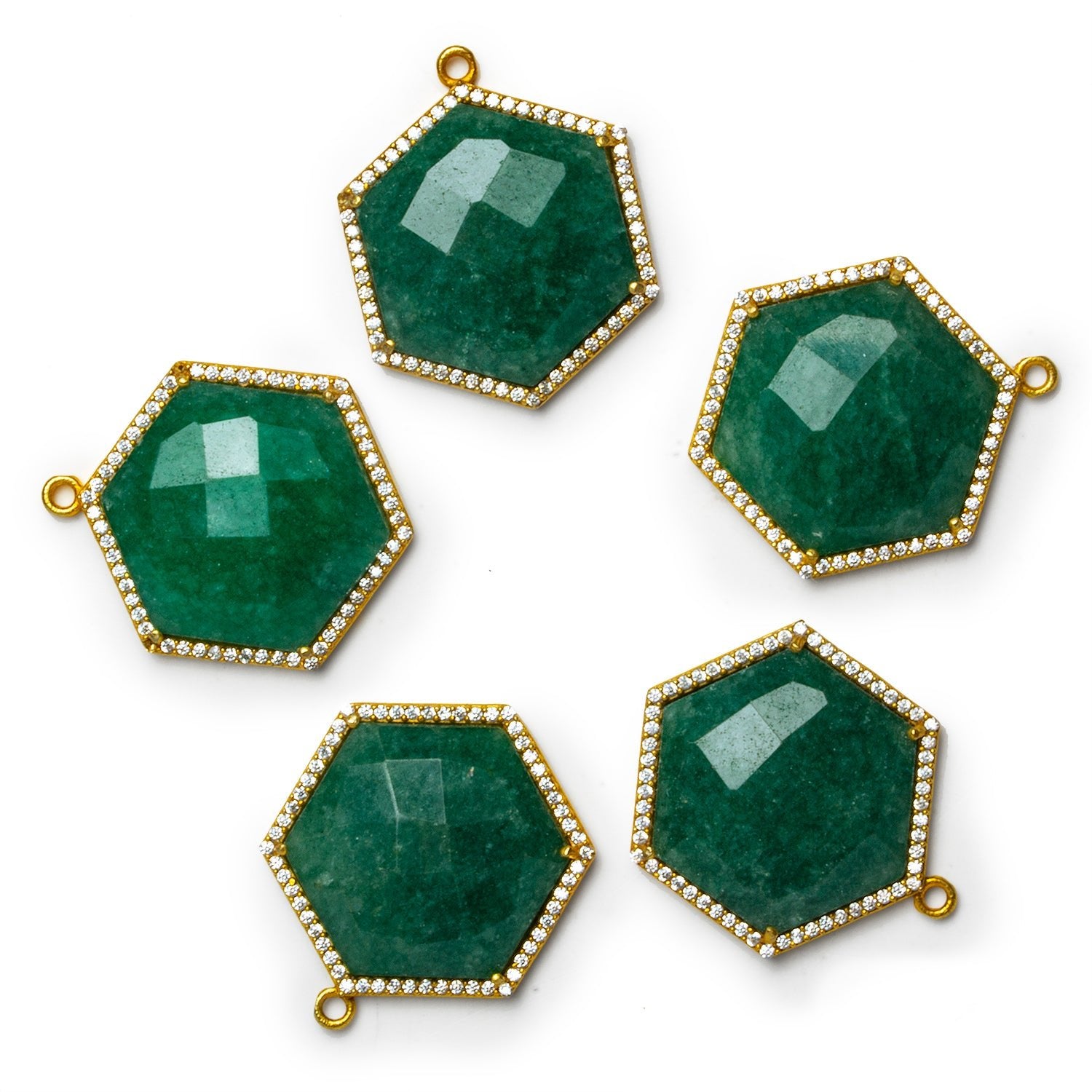 21mm Vermeil Bezeled Aventurine Hexagon CZ Pavé Halo Pendant 1 Bead - The Bead Traders