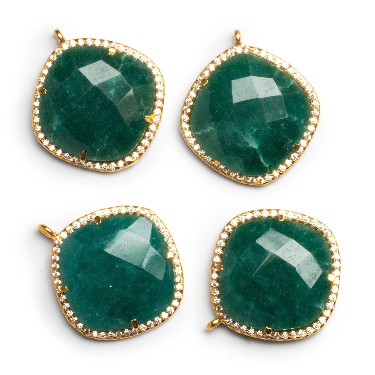 21mm Vermeil Bezeled Aventurine Pillow CZ Pavé Halo Pendant 1 Bead - The Bead Traders