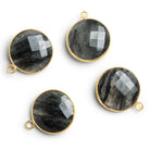 21mm Vermeil Bezeled Black Moss Quartz Coin Pendant 1 Bead - The Bead Traders