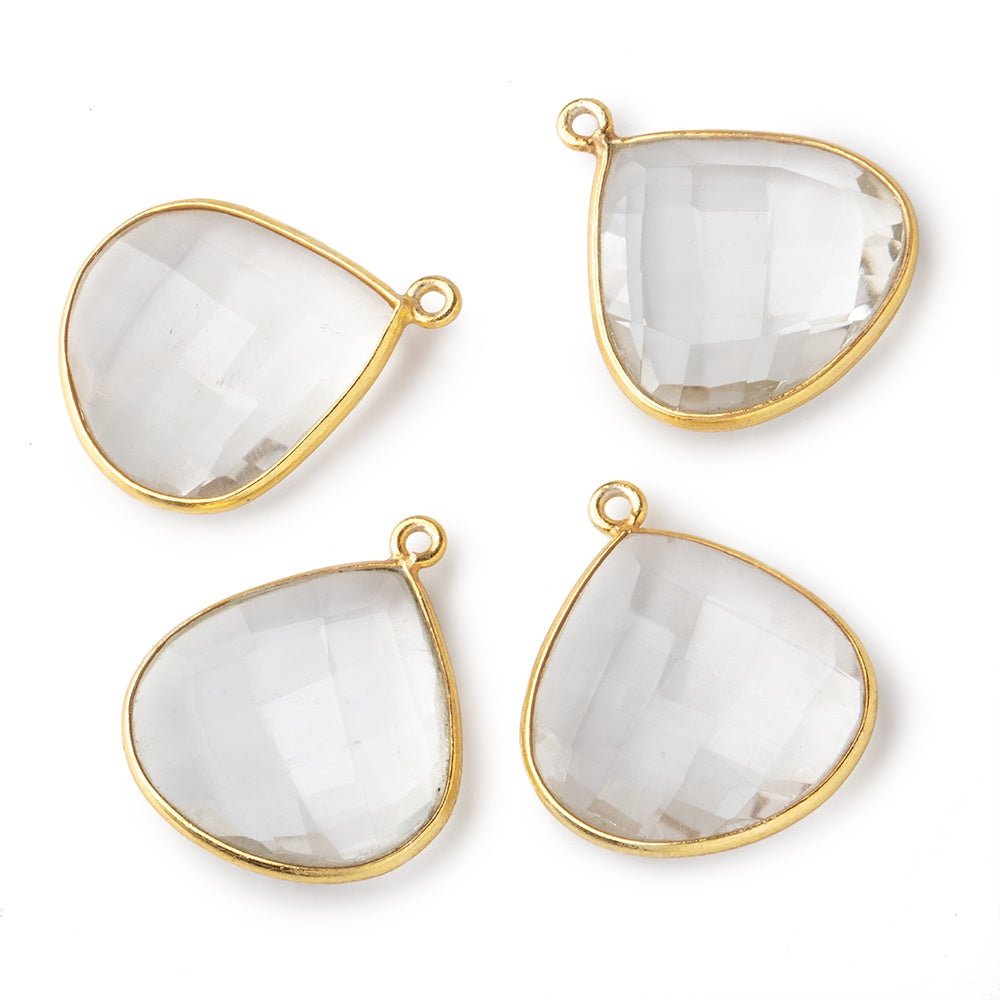 21mm Vermeil Bezeled Crystal Quartz faceted heart pendant 1 bead - The Bead Traders