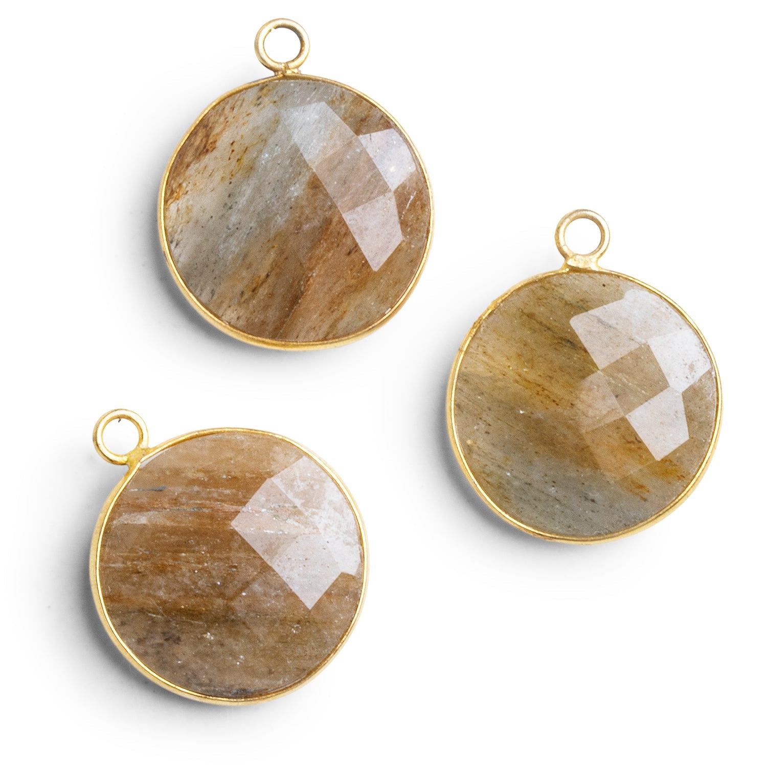 21mm Vermeil Bezeled Golden Moss Quartz Coin Pendant 1 Bead - The Bead Traders