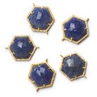 21mm Vermeil Bezeled Lapis Lazuli Hexagon CZ Pavé Halo Connector 1 Bead - The Bead Traders
