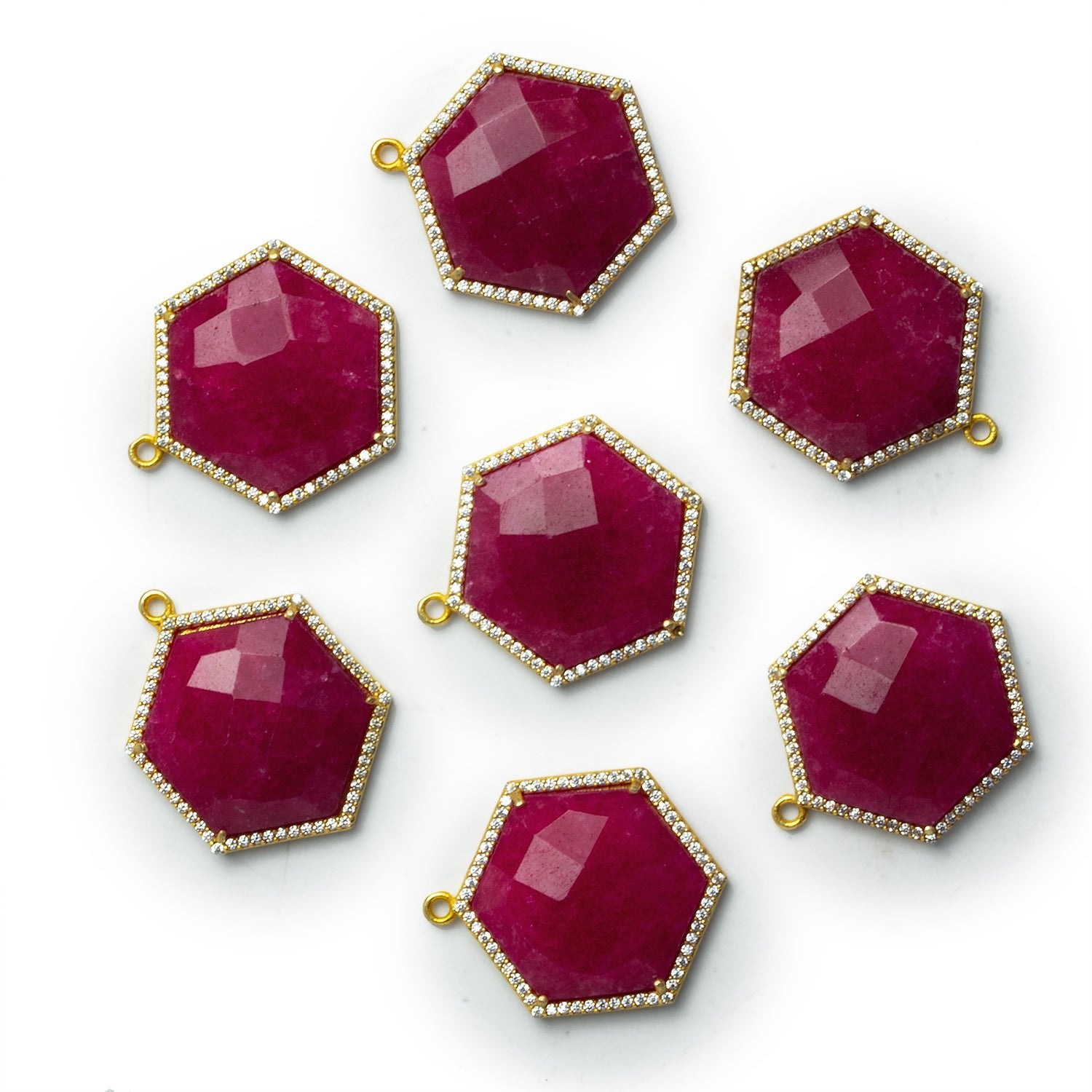 21mm Vermeil Bezeled Red Aventurine Hexagon CZ Pavé Halo Pendant 1 Bead - The Bead Traders