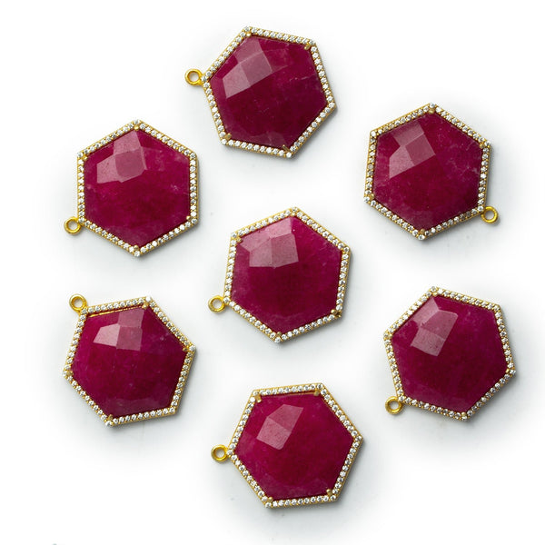 21mm Vermeil Bezeled Red Aventurine Hexagon CZ Pavé Halo Pendant 1 Bead