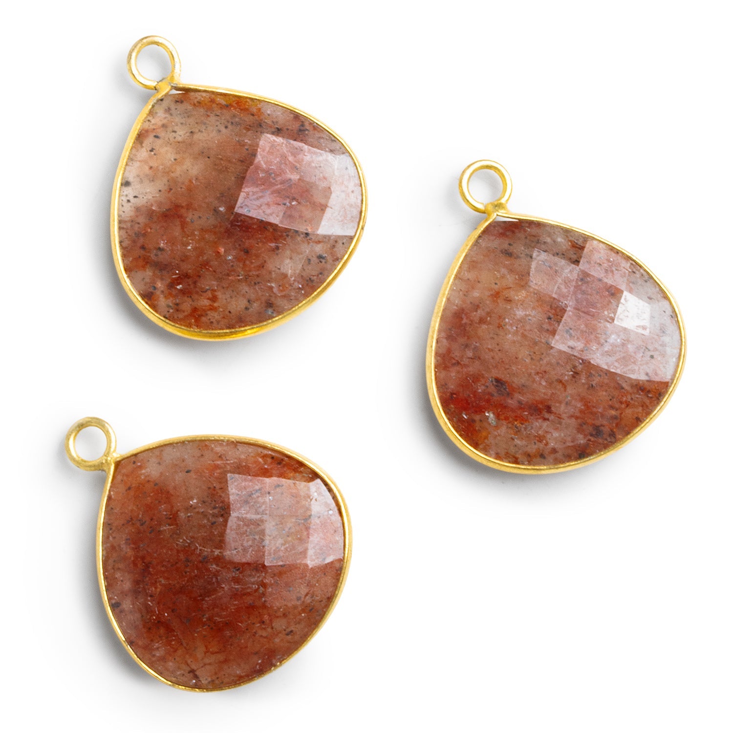 21mm Vermeil Bezeled Red Moss Quartz Heart Pendant 1 Bead - The Bead Traders