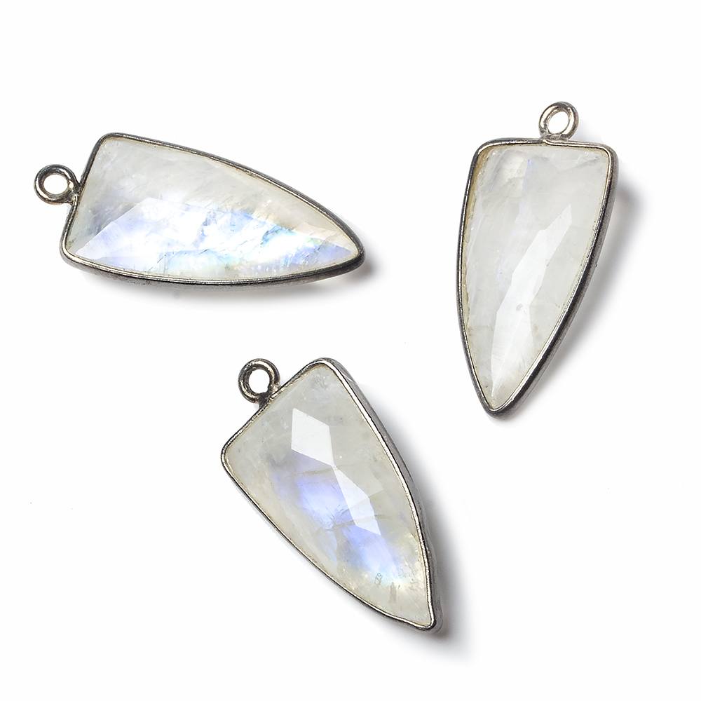 21x11mm Black Gold Bezel Rainbow Moonstone faceted point 1 focal bead - The Bead Traders