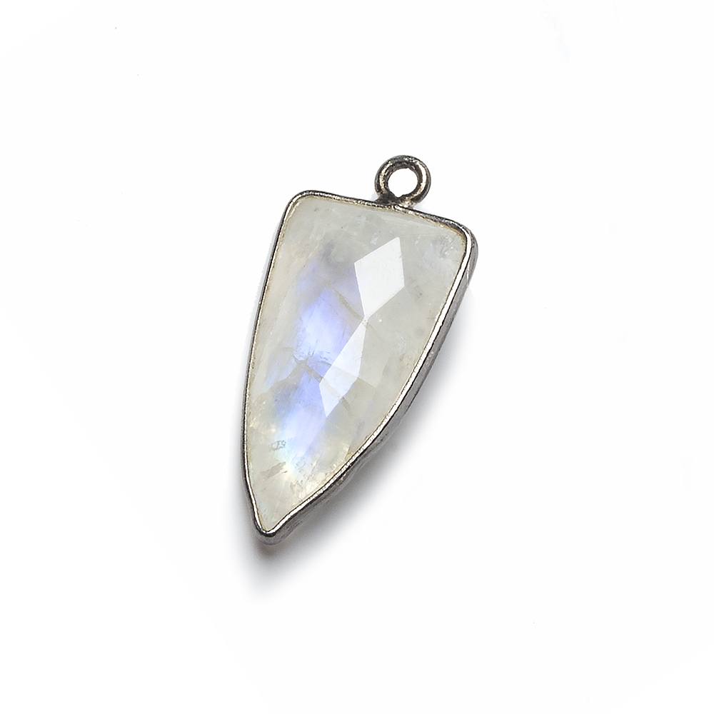 21x11mm Black Gold Bezel Rainbow Moonstone faceted point 1 focal bead - The Bead Traders