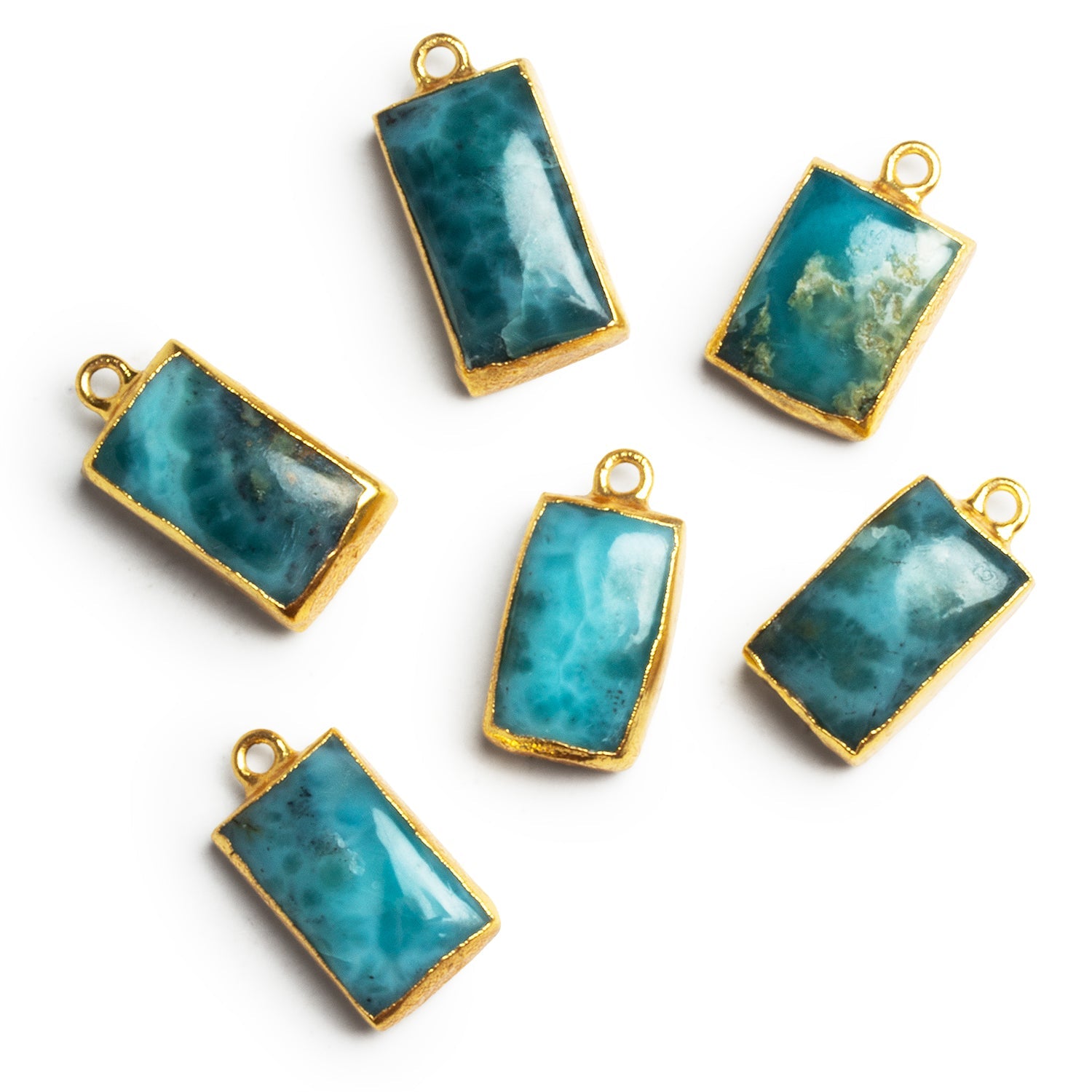 21x11mm Gold Leafed Larimar Rectangle Pendant 1 Bead - The Bead Traders