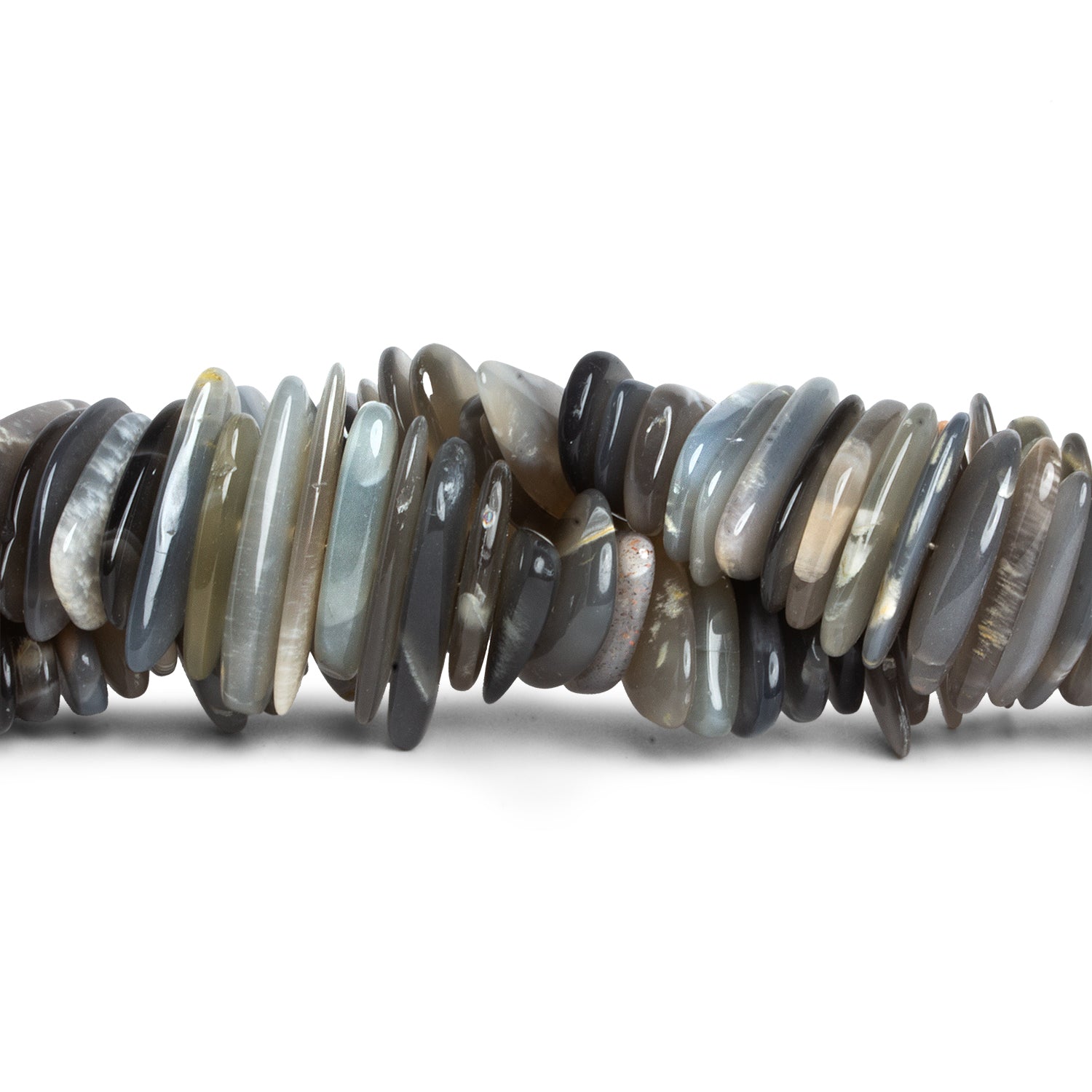 21x11mm Grey Moonstone Long Chips 7.5 inch 61 beads - The Bead Traders