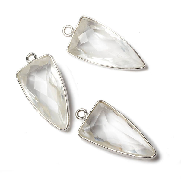 21x11mm Silver Bezeled Crystal Quartz faceted point pendant 1 bead