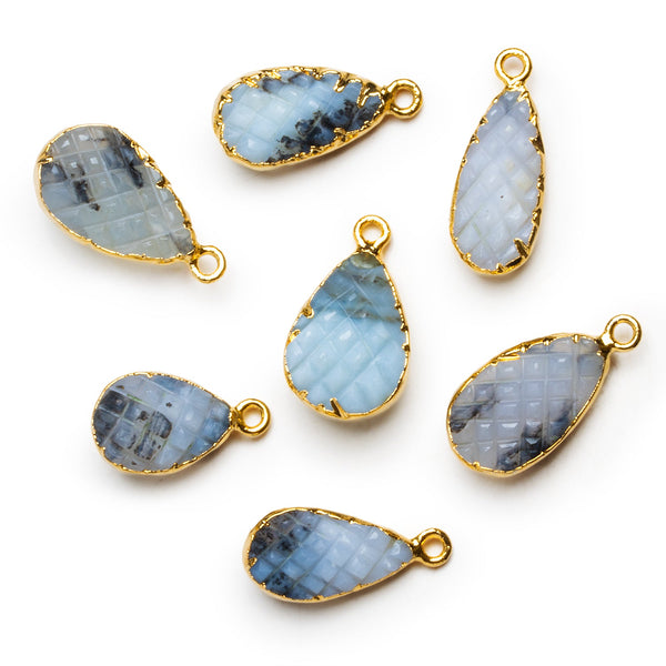 21x12mm Blue Peruvian Opal Gold Leafed Carved Pear Pendant 1 Bead
