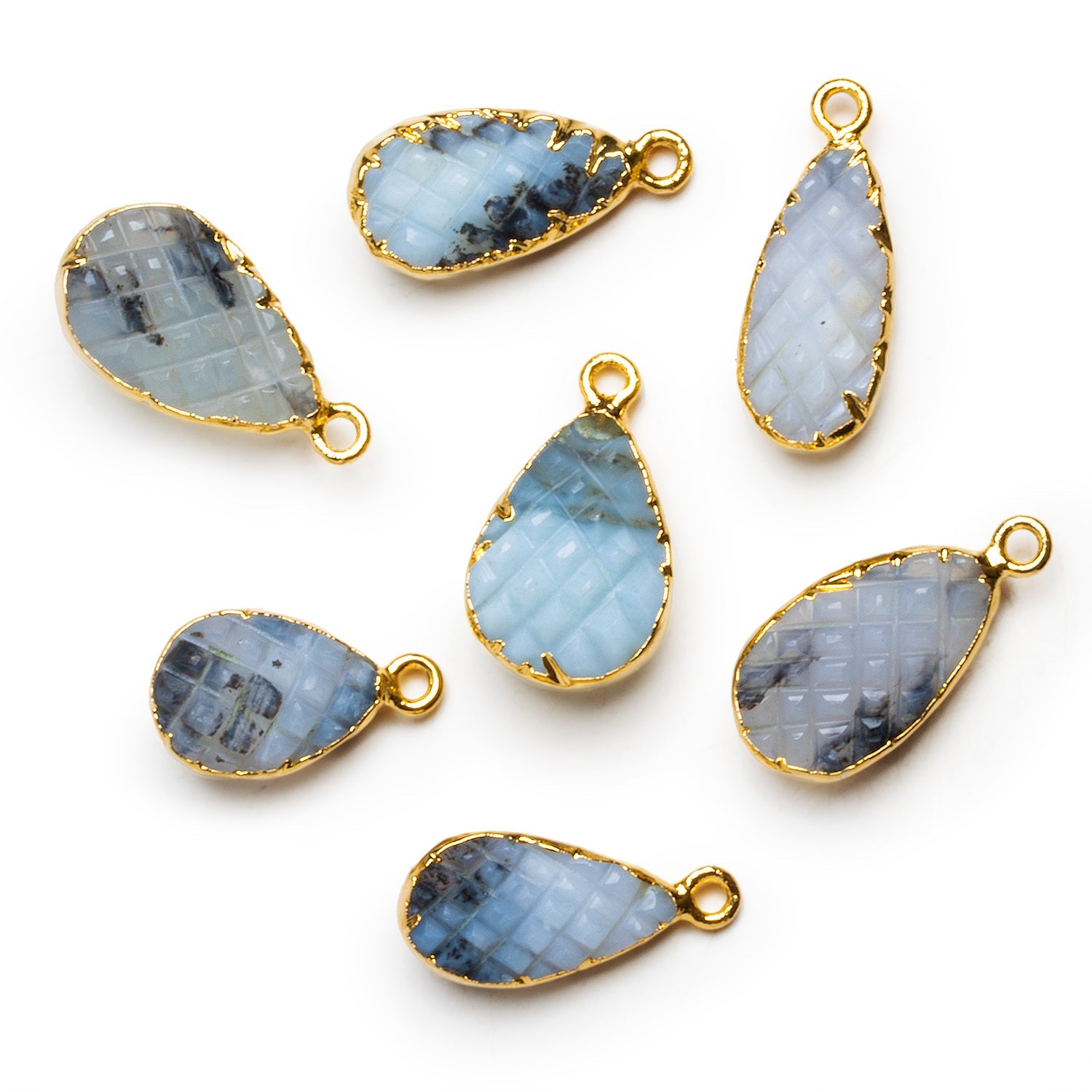 21x12mm Blue Peruvian Opal Gold Leafed Carved Pear Pendant 1 Bead - The Bead Traders