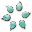 21x14mm Black Gold Bezeled Amazonite Pear Pendant 1 Bead - The Bead Traders