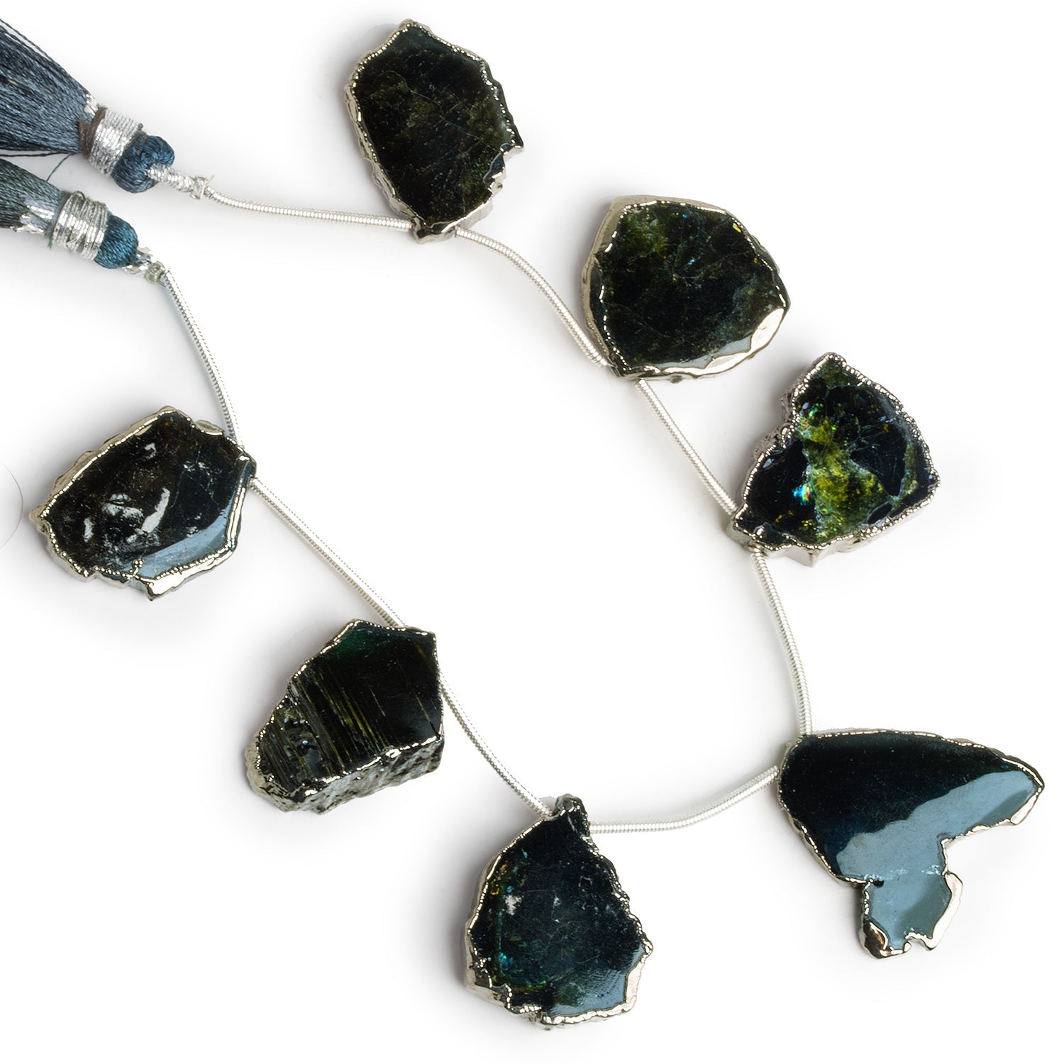 21x19mm Black Gold Leafed Tourmaline Natural Crystals 6.5 inch 7 beads - The Bead Traders