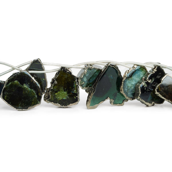 21x19mm Black Gold Leafed Tourmaline Natural Crystals 6.5 inch 7 beads