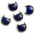 21x20mm Black Gold Bezeled Lapis Lazuli Half-Moon CZ Pavé Halo Connector 1 Bead - The Bead Traders