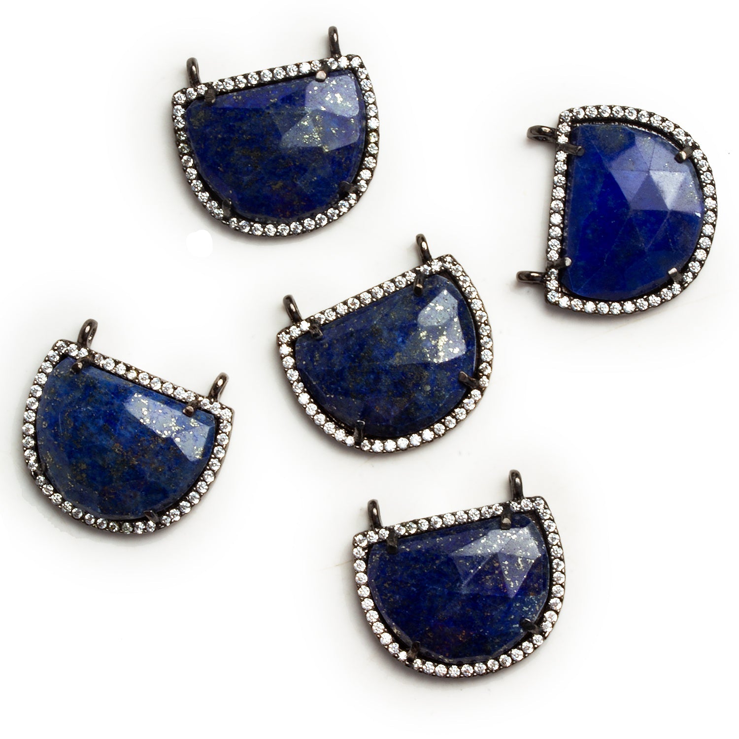 21x20mm Black Gold Bezeled Lapis Lazuli Half-Moon CZ Pavé Halo Connector 1 Bead - The Bead Traders