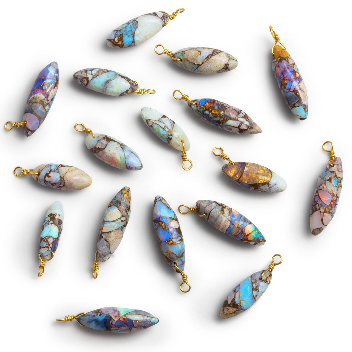 21x5mm Mosaic Australian Opal Wire-Wrapped Rice Pendant 1 Bead - The Bead Traders