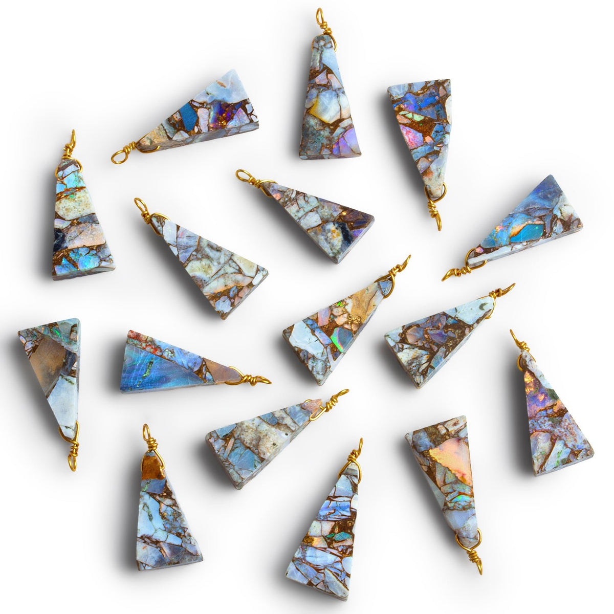 21x8mm Mosaic Australian Opal Wire-Wrapped Triangle Pendant 1 Bead - The Bead Traders