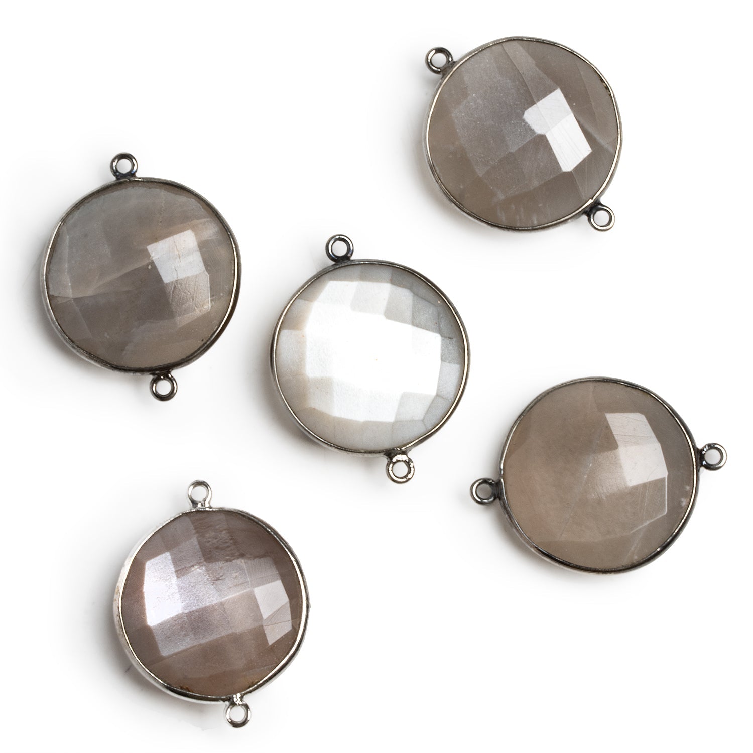 22mm Black Gold Bezeled Moonstone Faceted Coin Connector - The Bead Traders