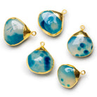 22mm Deep Blue Chalcedony Gold Leafed Heart Pendant 1 Bead - The Bead Traders