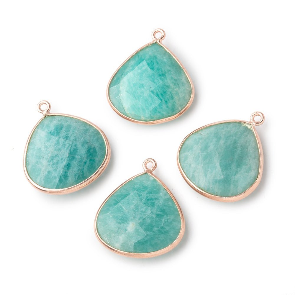 22mm Rose Gold Bezeled Amazonite Heart Pendant 1 Bead - The Bead Traders