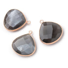 22mm Rose Gold Bezeled Dark Gray Moonstone Heart Pendant 1 Bead - The Bead Traders