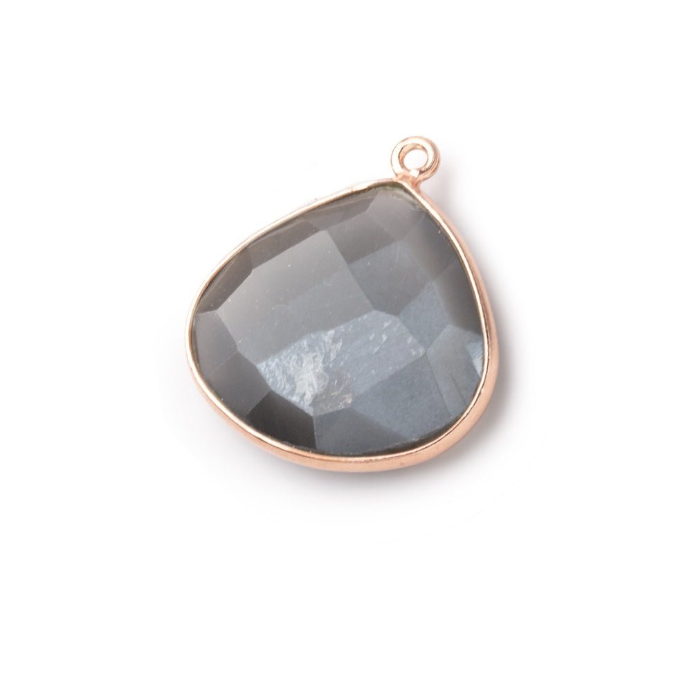 22mm Rose Gold Bezeled Dark Gray Moonstone Heart Pendant 1 Bead - The Bead Traders