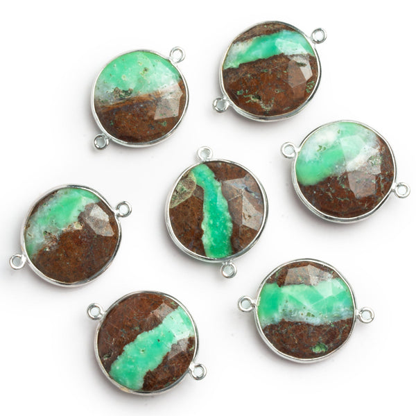 22mm Silver Bezeled Chrysoprase Coin Connector 1 Bead
