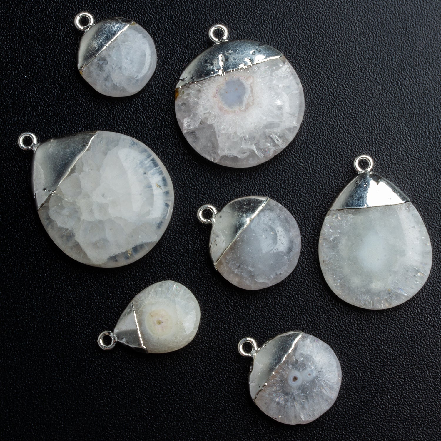 22mm Silver Leafed Solar Quartz Pendants - Lot of 7 Beads - The Bead Traders
